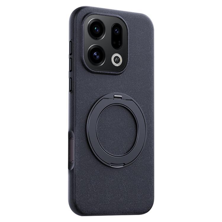 

For OPPO Find X9 Boundless Series Rock Sand Magnetic Phone Case with 360 Degree Rotating Alloy Stand(Black)