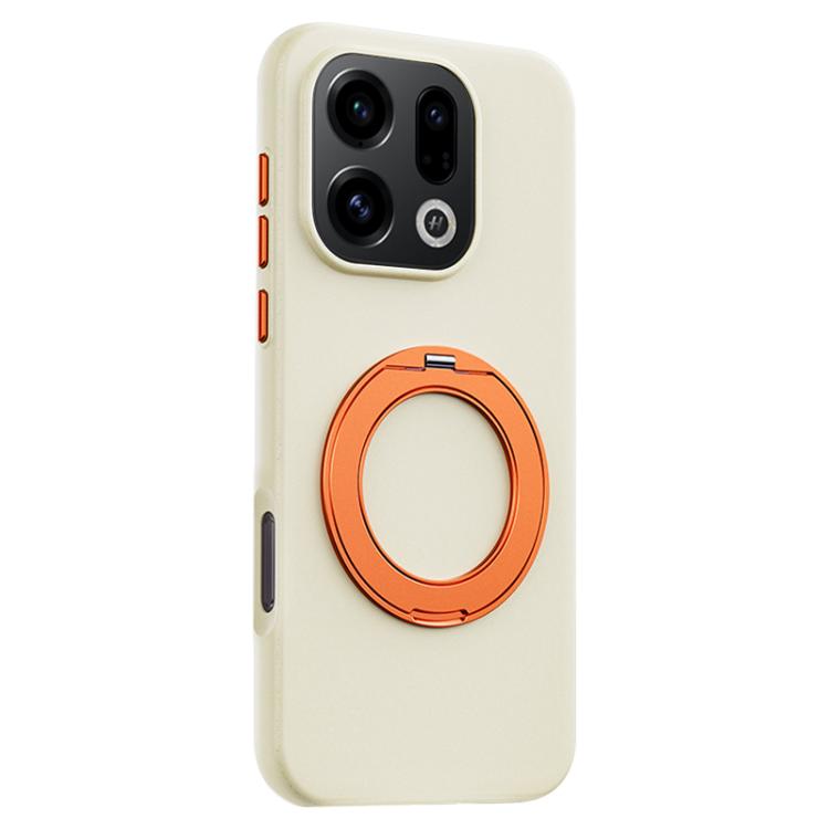 For OPPO Find X9 Boundless Series Rock Sand Magnetic Phone Case with 360 Degree Rotating Alloy Stand(Beige)