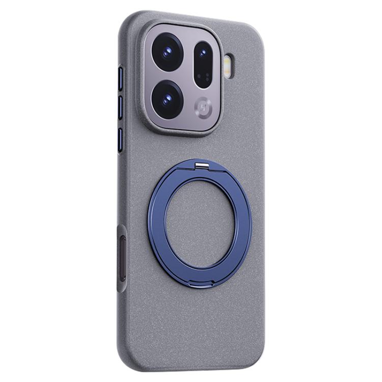 For OPPO Find X9 Pro Boundless Series Rock Sand Magnetic Phone Case with 360 Degree Rotating Alloy Stand(Grey)