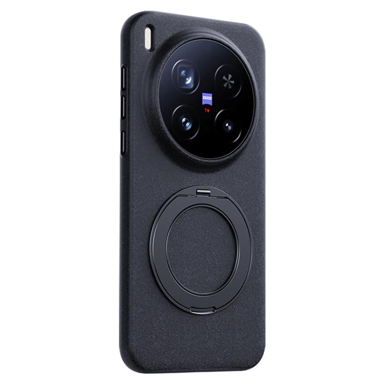 

For vivo X300 Pro Boundless Series Rock Sand Magnetic Phone Case with 360 Degree Rotating Alloy Stand(Black)