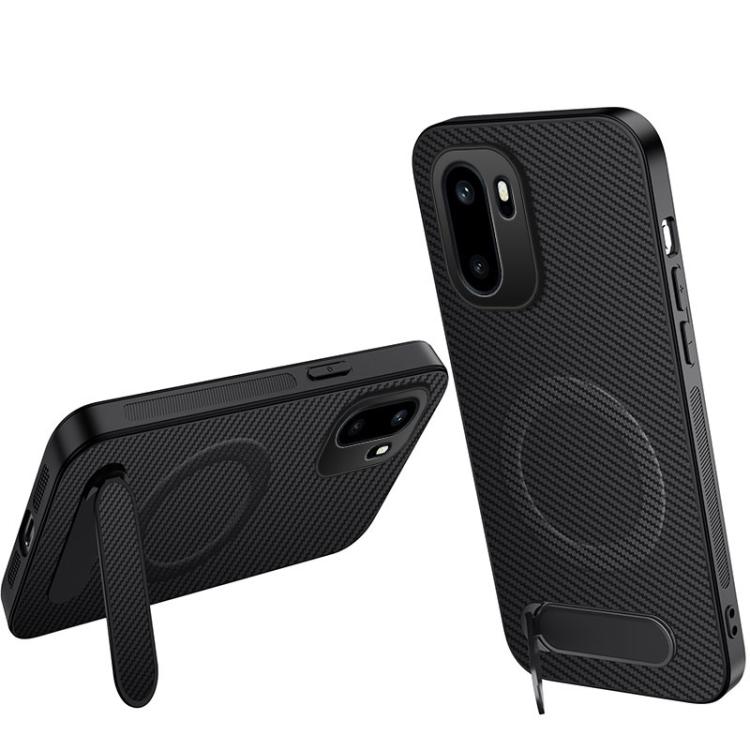 For OnePlus Ace 6T / Ace 6 / 15R 5G WANLONFENG Kickstand Carbon Fiber Texture Magnetic Phone Case(Black)