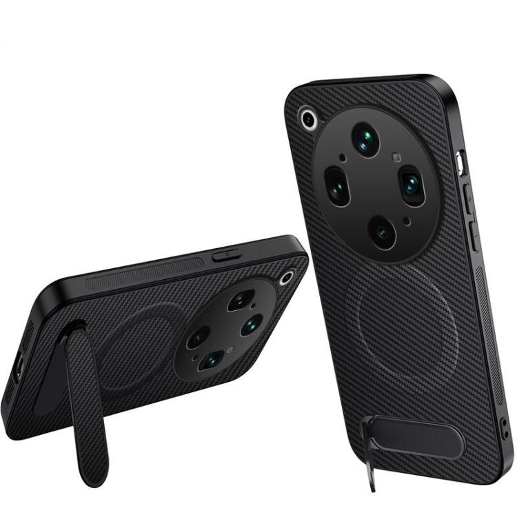 

For OPPO Find X9 Ultra 5G WANLONFENG Kickstand Carbon Fiber Texture Magnetic Phone Case(Black)
