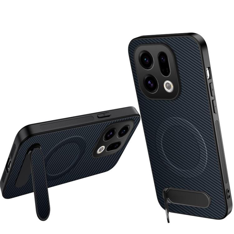 For OPPO Find X9 5G WANLONFENG Kickstand Carbon Fiber Texture Magnetic Phone Case(Sapphire Blue)