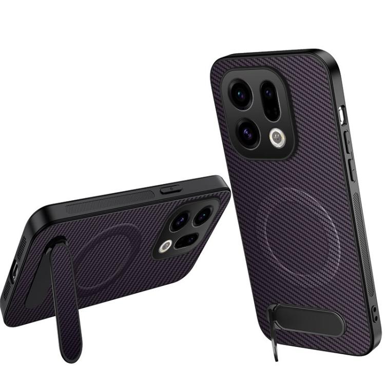 For OPPO Find X9 5G WANLONFENG Kickstand Carbon Fiber Texture Magnetic Phone Case(Purple)
