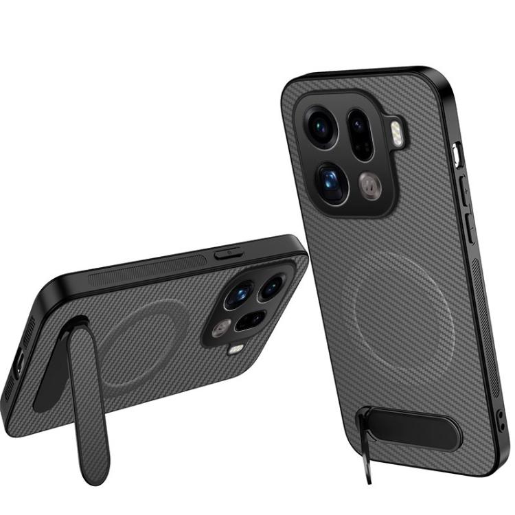 For OPPO Find X9 Pro 5G WANLONFENG Kickstand Carbon Fiber Texture Magnetic Phone Case(Grey)