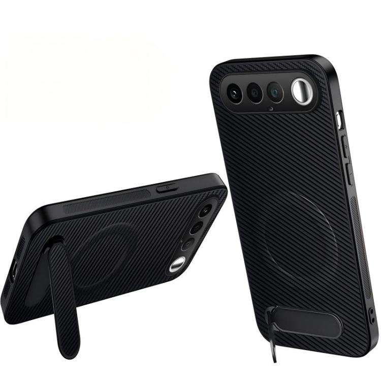 

For Realme 16 5G WANLONFENG Kickstand Carbon Fiber Texture Magnetic Phone Case(Black)
