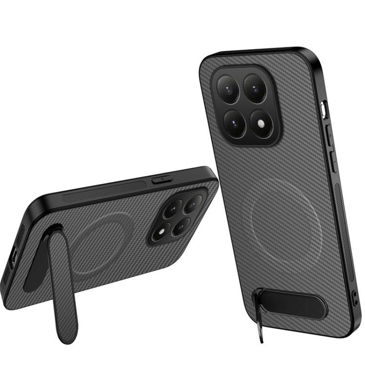 

For Xiaomi 15T 5G WANLONFENG Kickstand Carbon Fiber Texture Magnetic Phone Case(Grey)