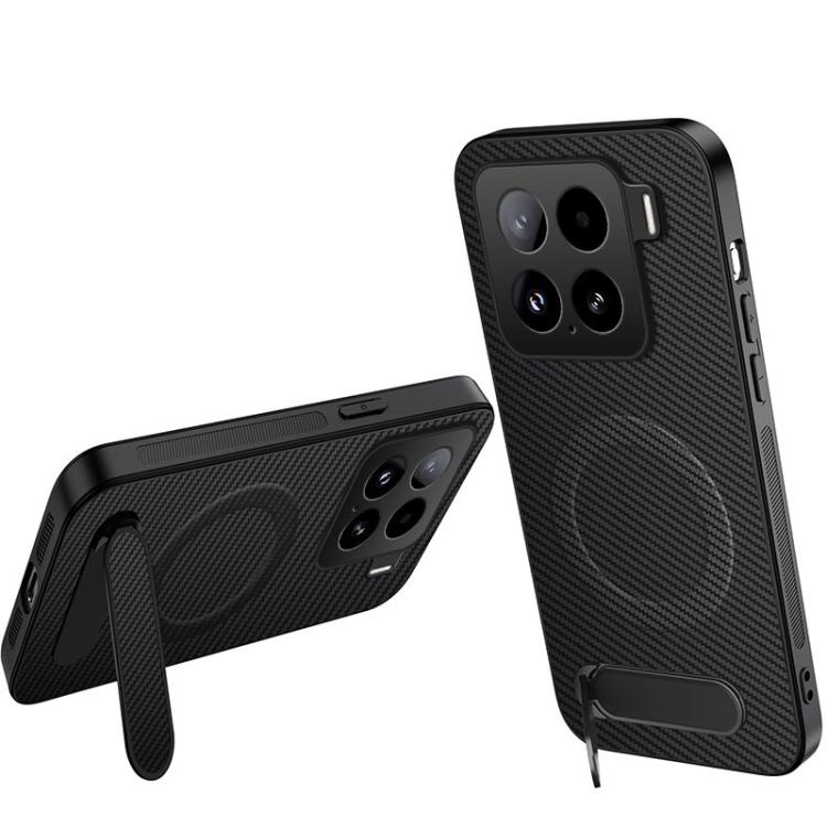 

For Xiaomi 15 WANLONFENG Kickstand Carbon Fiber Texture Magnetic Phone Case(Black)