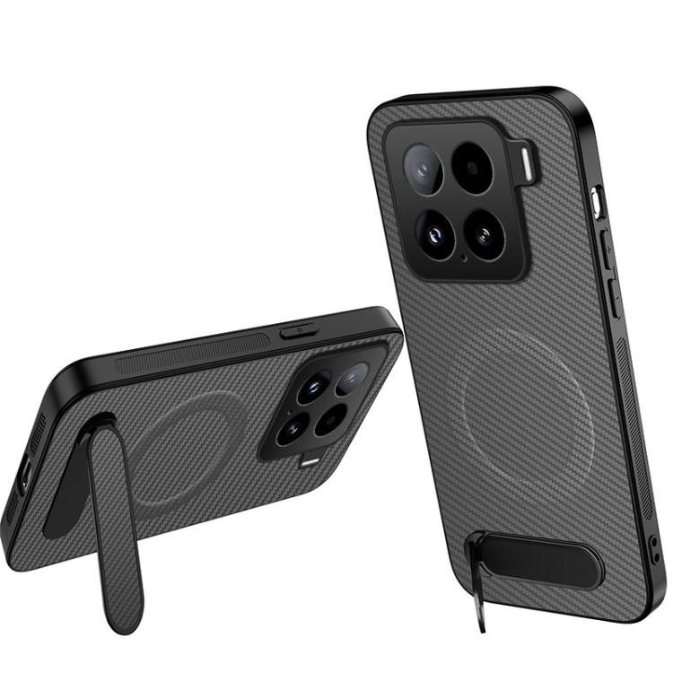 

For Xiaomi 15 WANLONFENG Kickstand Carbon Fiber Texture Magnetic Phone Case(Grey)