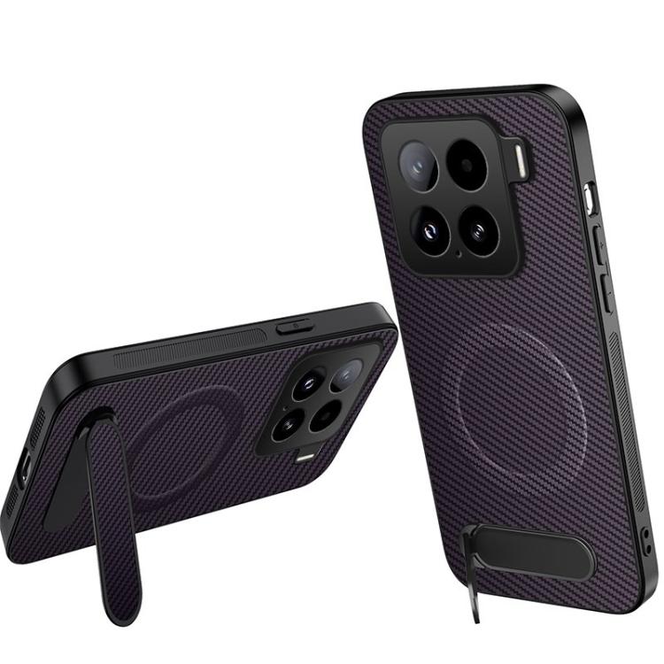 

For Xiaomi 15 WANLONFENG Kickstand Carbon Fiber Texture Magnetic Phone Case(Purple)
