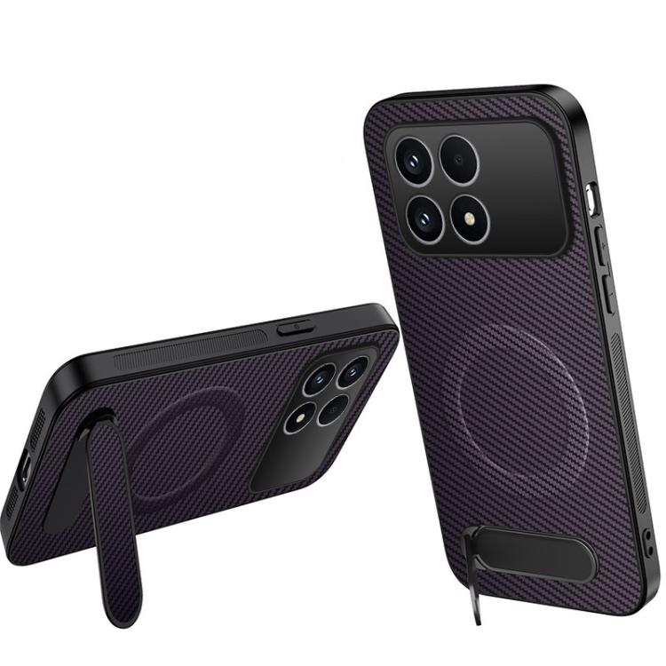 

For Redmi K90 5G / Poco F8 Pro WANLONFENG Kickstand Carbon Fiber Texture Magnetic Phone Case(Purple)