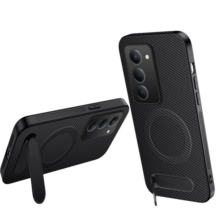 

For Redmi 15 5G / 4G EU 171mm WANLONFENG Kickstand Carbon Fiber Texture Magnetic Phone Case(Black)