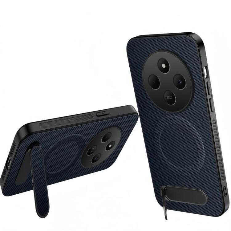 

For Redmi 14C 4G / 14R 5G WANLONFENG Kickstand Carbon Fiber Texture Magnetic Phone Case(Sapphire Blue)