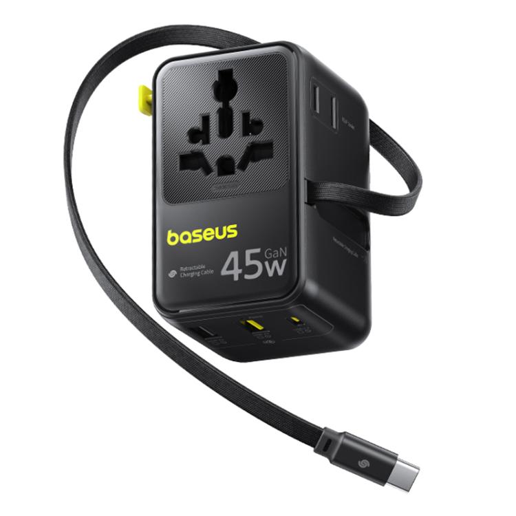 

Baseus PicoGo AG11 45W Converter Travel Universal Adapter with Type-C Retractable Cable(Black)