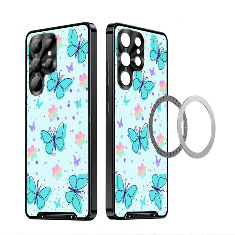 

For Samsung Galaxy S26 Ultra 5G Metal Frame UA Color Printed Magnetic Shockproof Phone Case(Blue Butterfly LK00255)