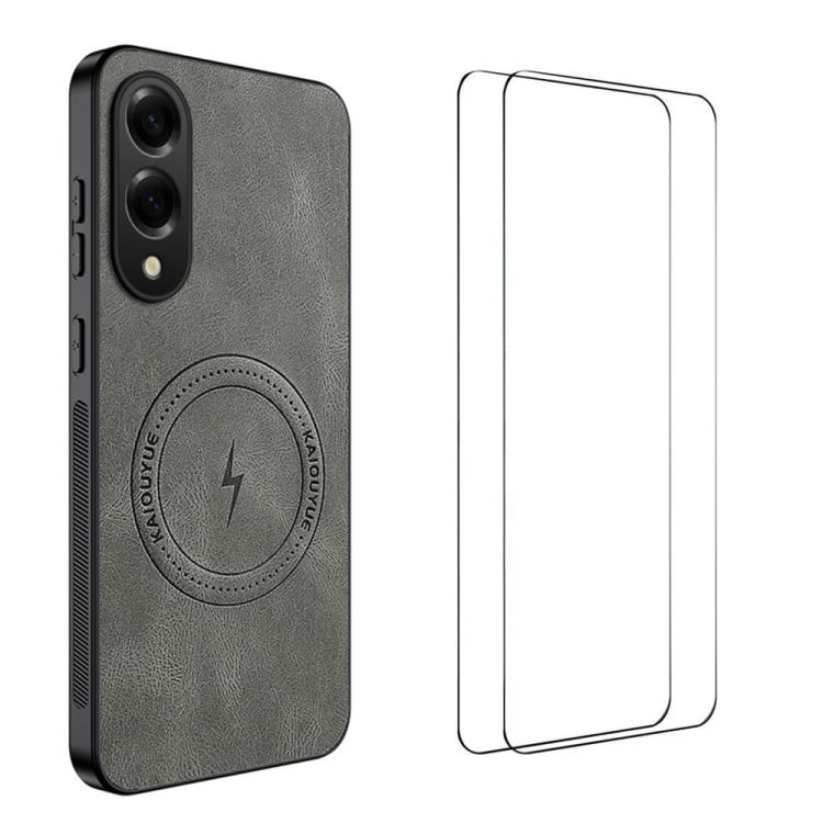 

For Samsung Galaxy S25 Edge 5G WANLONFENG Nappa Texture Magnetic Phone Case with 2pcs Screen Films(Grey)
