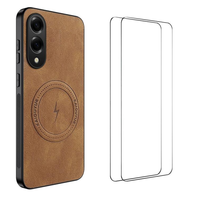 

For Samsung Galaxy S25 Edge 5G WANLONFENG Nappa Texture Magnetic Phone Case with 2pcs Screen Films(Brown)