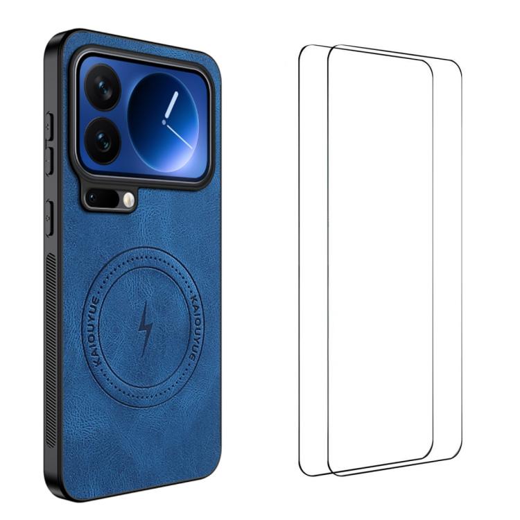 

For Xiaomi 17 Pro WANLONFENG Nappa Texture Magnetic Phone Case with 2pcs Screen Films(Blue)