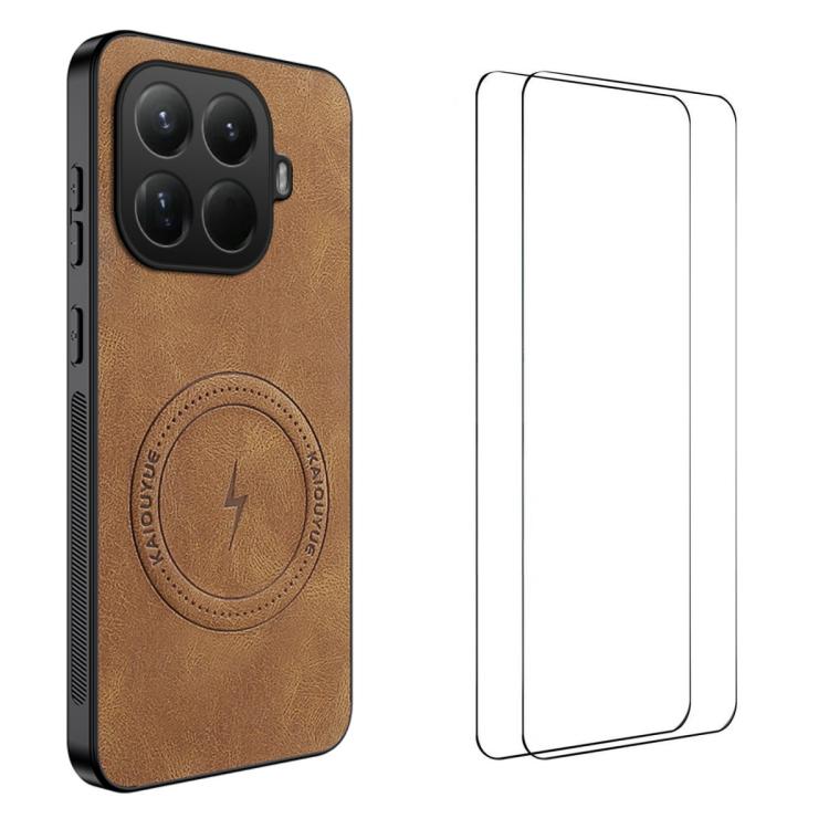 

For Xiaomi 15T Pro 5G WANLONFENG Nappa Texture Magnetic Phone Case with 2pcs Screen Films(Brown)