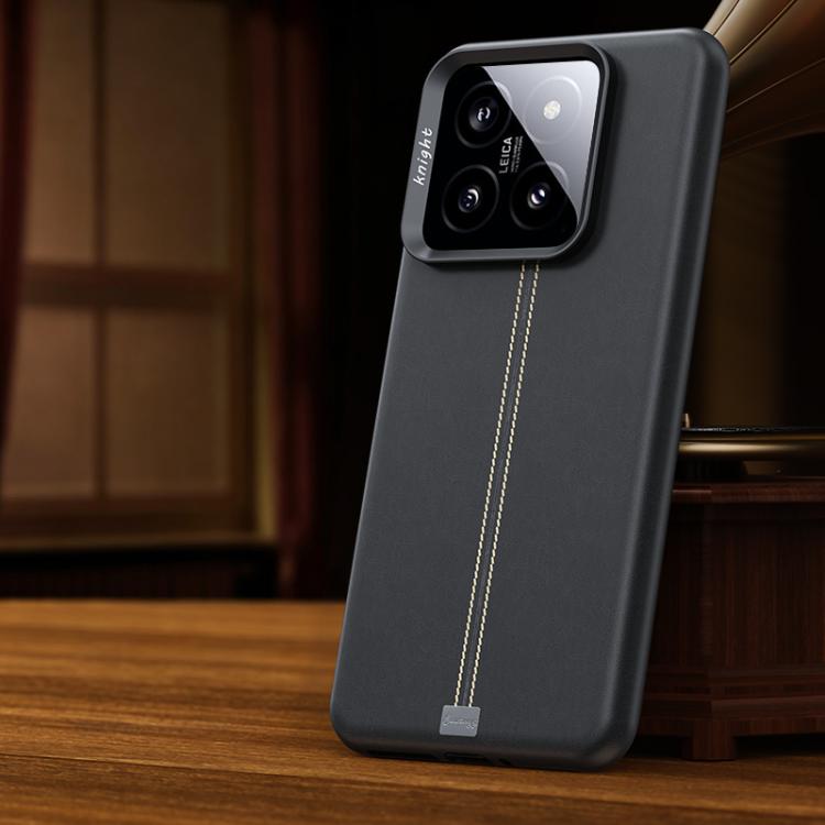 

For Xiaomi 14 Jazz Series Retro Vegan Leather Textured Metal Frame Magnetic Phone Case(Titanium Gray)
