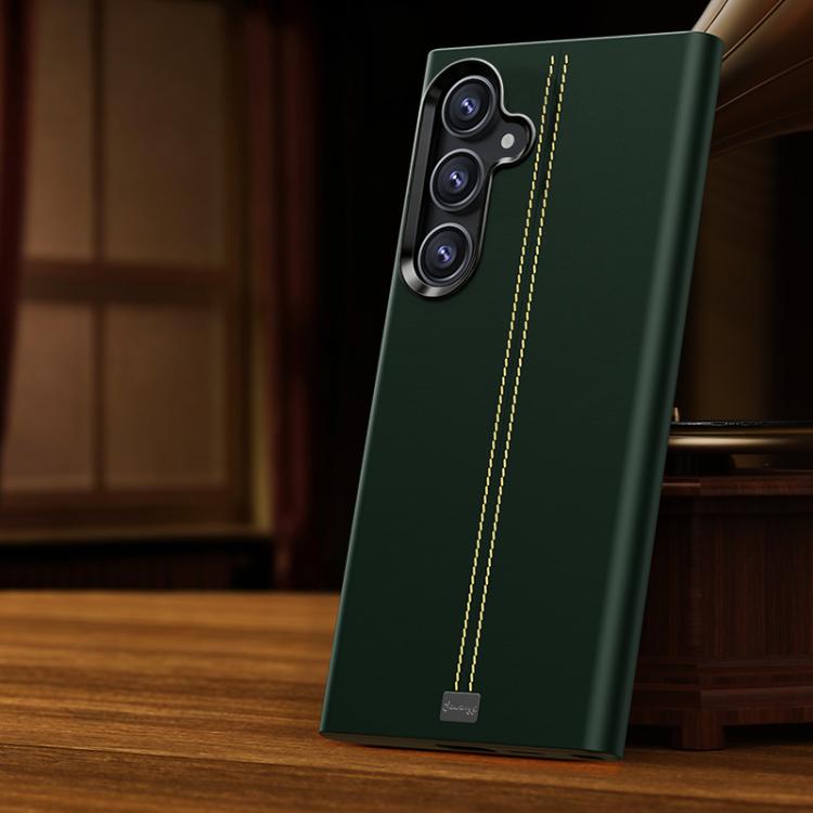 For Samsung Galaxy S25 5G / S24 5G Jazz Series Retro Vegan Leather Textured Metal Frame Magnetic Phone Case(Green)
