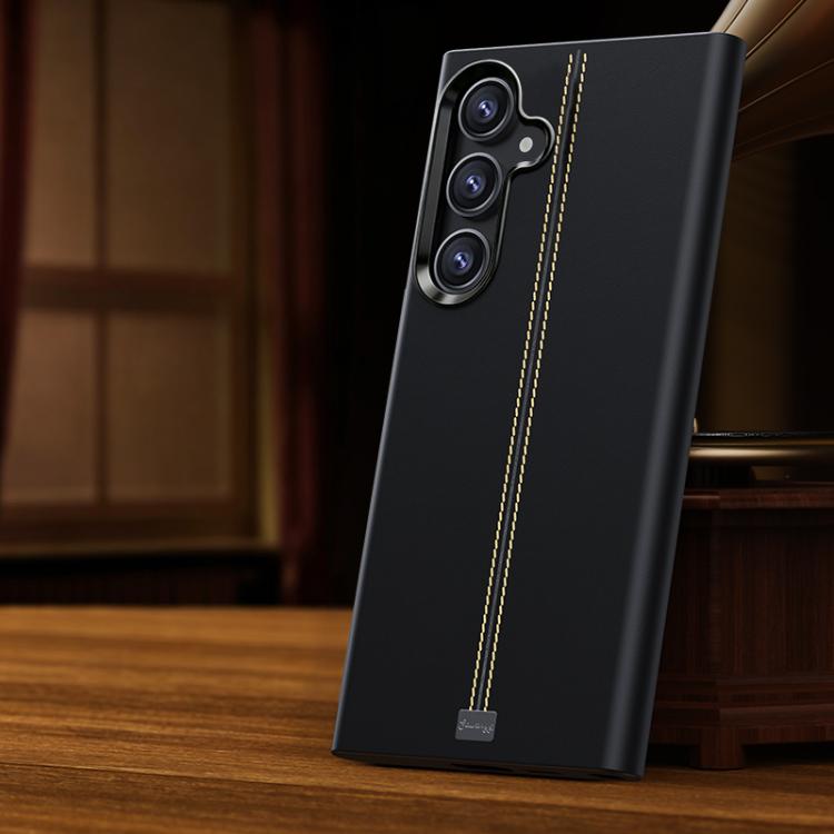 For Samsung Galaxy S25+ 5G / S24 5G Jazz Series Retro Vegan Leather Textured Metal Frame Magnetic Phone Case(Black)