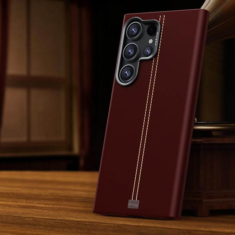 

For Samsung Galaxy S25 Ultra 5G Jazz Series Retro Vegan Leather Textured Metal Frame Magnetic Phone Case(Red)