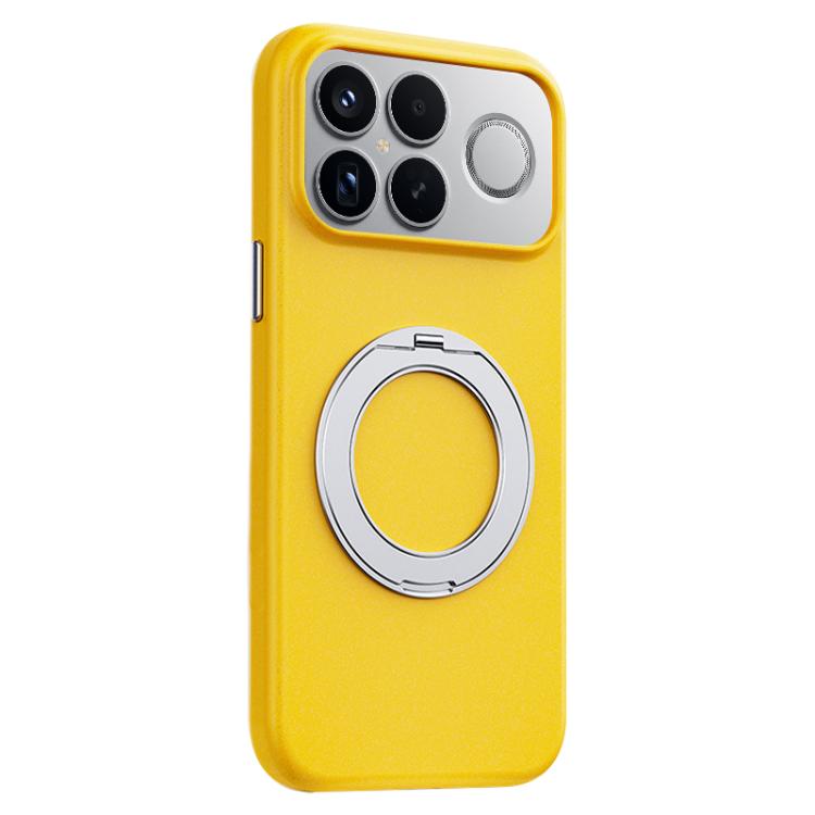 

For Redmi K90 Pro Max Boundless Series Rock Sand Magnetic Phone Case with 360 Degree Rotating Alloy Stand(Yellow)