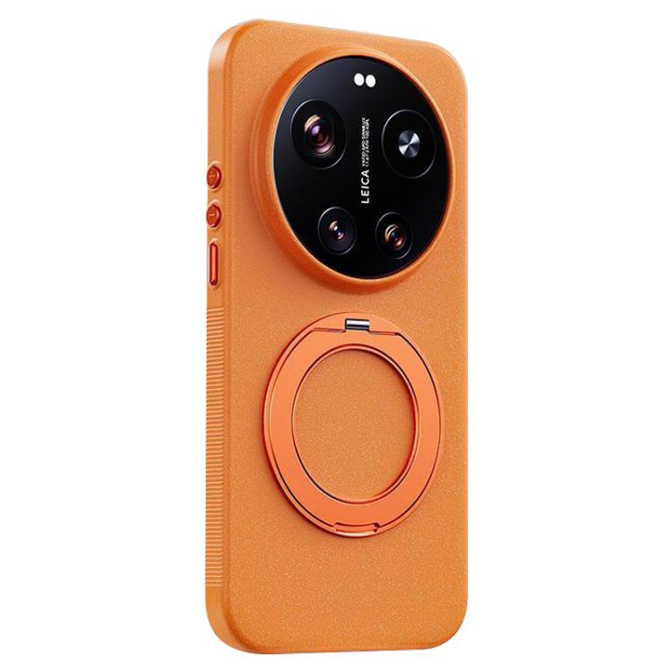 For Xiaomi 17 Ultra Boundless Series Rock Sand Magnetic Phone Case with 360 Degree Rotating Alloy Stand(Orange)