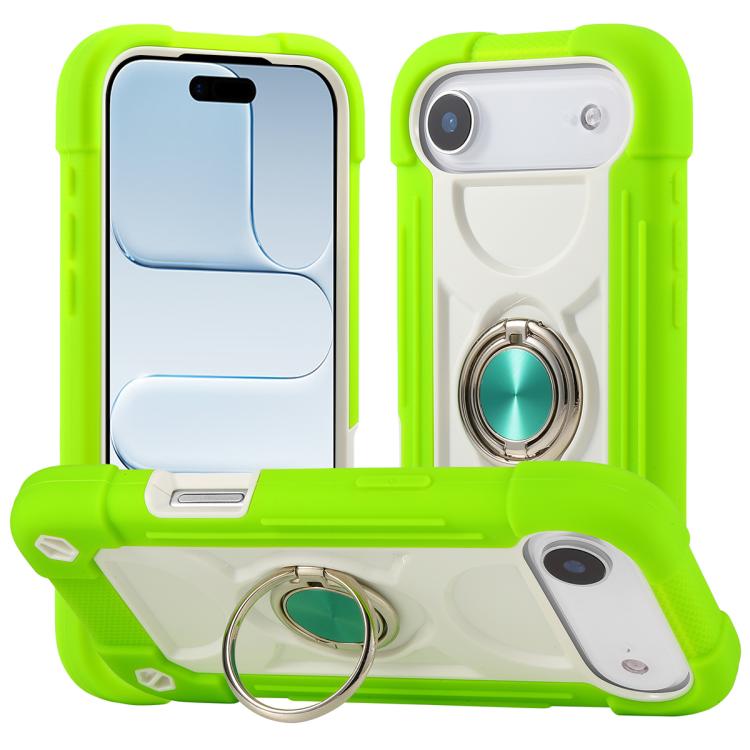 For iPhone Air Dual Ring 360 Degree Rotation Holder PC Hybrid Silicone Phone Case(Guava)