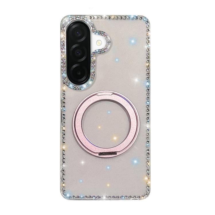For Samsung Galaxy A57 5G Diamond IMD 360 Rotation Magnetic Metal Holder Phone Case(Glitter Transparent)