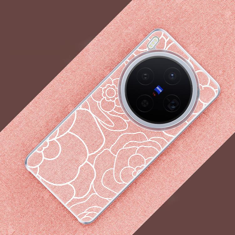For vivo X300 Embossed Camellia Wool Linen Fabric Magnetic Three Guarantees Phone Case(Pink)
