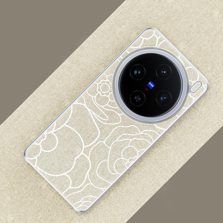 For vivo X200 Pro mini Embossed Camellia Wool Linen Fabric Magnetic Three Guarantees Phone Case(White)