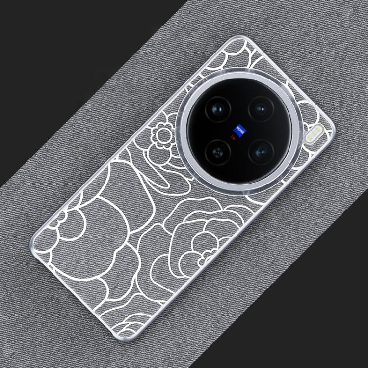 For vivo X100 Embossed Camellia Wool Linen Fabric Magnetic Three Guarantees Phone Case(Titanium Gray)