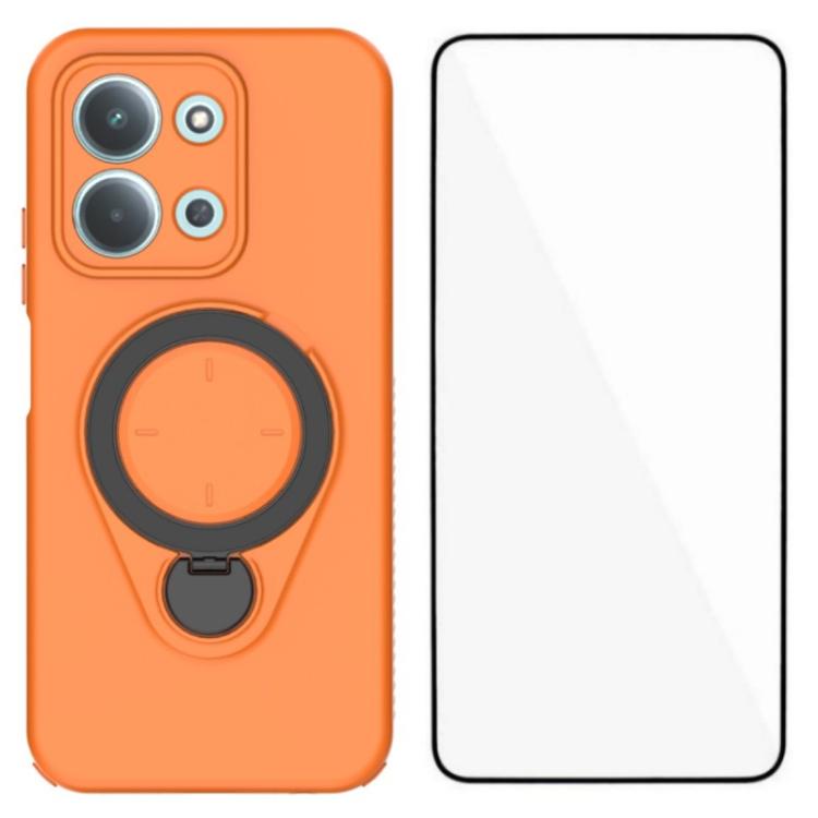 

For Redmi 15C 5G / 4G EU 173mm WANLONFENG Ring Kickstand Phone Case with Screen Protector(Orange)