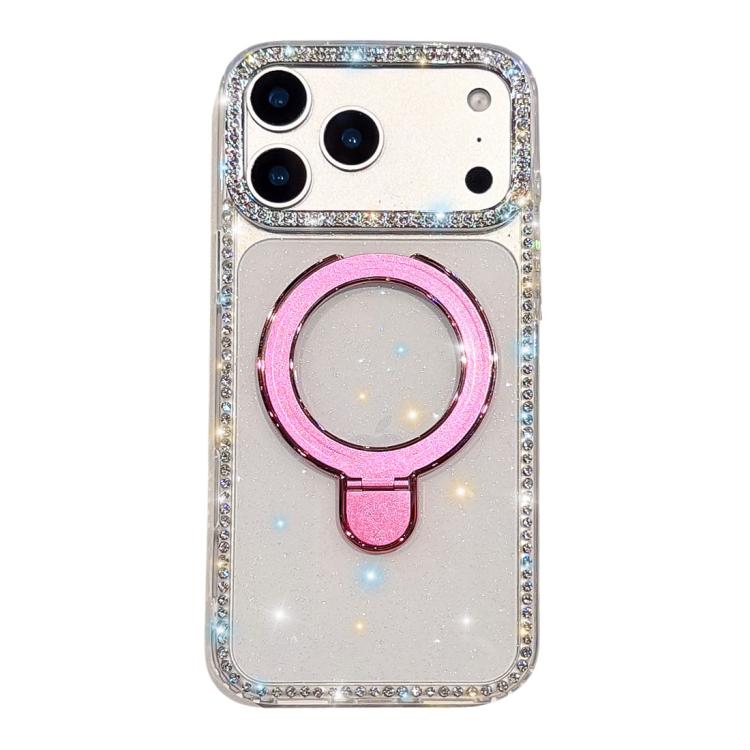 For iPhone 17 Pro Max Double-Sided IMD Rhinestone Magnetic Holder Shockproof Phone Case(Transparent Glitter)