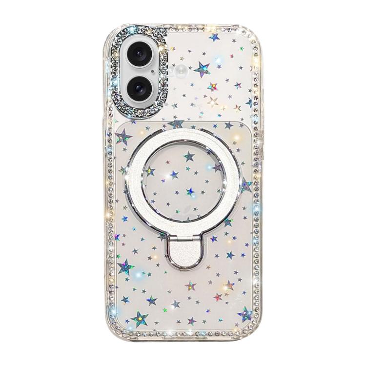 

For iPhone 17 Double-Sided IMD Rhinestone Magnetic Holder Shockproof Phone Case(Transparent Stars)