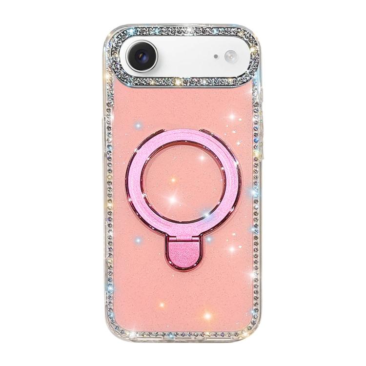 For iPhone Air Double-Sided IMD Rhinestone Magnetic Holder Shockproof Phone Case(Glitter Pink)