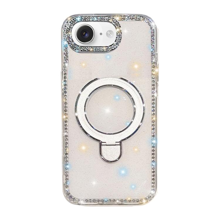 For iPhone 16e / 17e Double-Sided IMD Rhinestone Magnetic Holder Shockproof Phone Case(Glitter White)