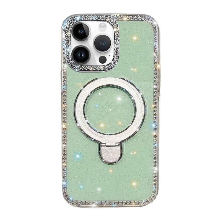 

For iPhone 13 Pro Max Double-Sided IMD Rhinestone Magnetic Holder Shockproof Phone Case(Glitter Green)