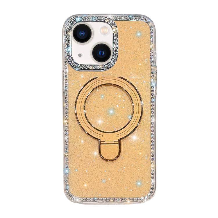 For iPhone 13 Double-Sided IMD Rhinestone Magnetic Holder Shockproof Phone Case(Glitter Light Yellow)
