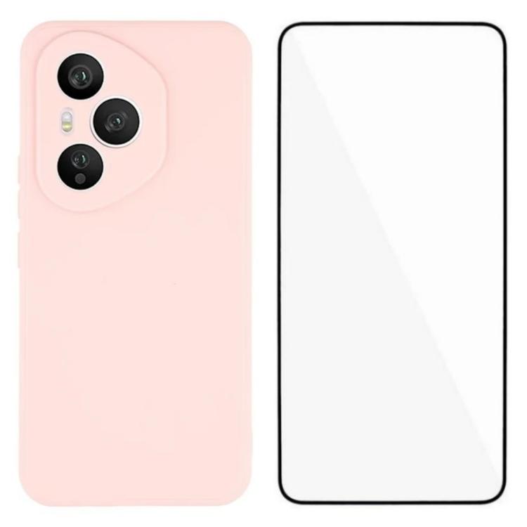 

For Honor 400 Pro Global 160.8mm WANLONFENG Square Edge Soft TPU Phone Case with Screen Protector(Pink)