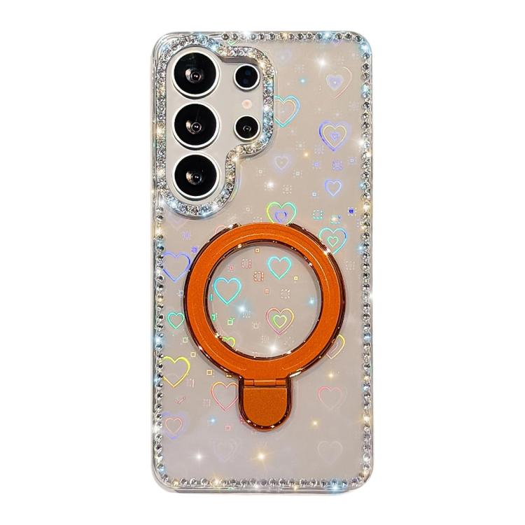 

For Samsung Galaxy S23 Ultra 5G Double-Sided IMD Rhinestone Magnetic Holder Shockproof Phone Case(Transparent Love)