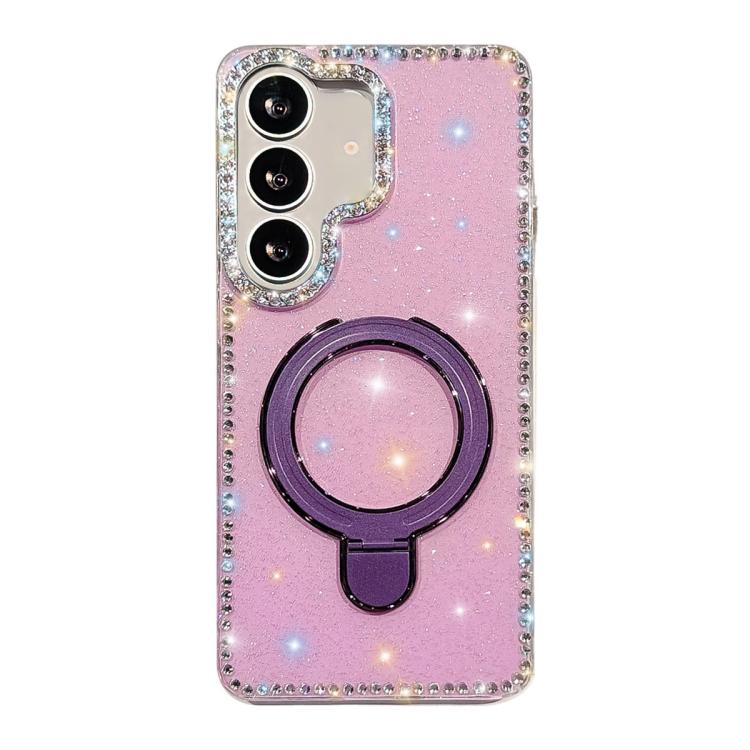 For Samsung Galaxy S24+ 5G Double-Sided IMD Rhinestone Magnetic Holder Shockproof Phone Case(Glitter Purple)