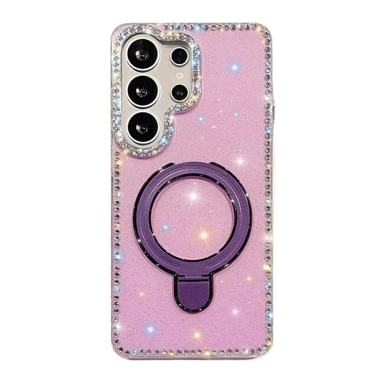 For Samsung Galaxy S24 Ultra 5G Double-Sided IMD Rhinestone Magnetic Holder Shockproof Phone Case(Glitter Purple)