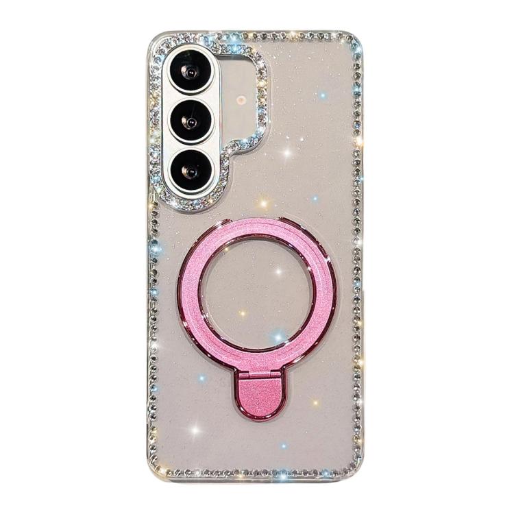 For Samsung Galaxy S26+ 5G Double-Sided IMD Rhinestone Magnetic Holder Shockproof Phone Case(Transparent Glitter)