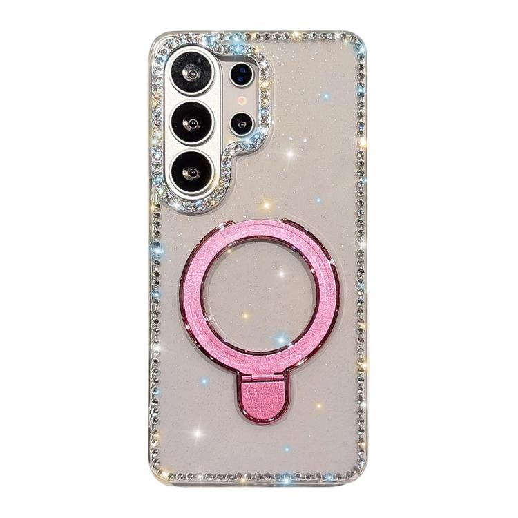 For Samsung Galaxy S26 Ultra 5G Double-Sided IMD Rhinestone Magnetic Holder Shockproof Phone Case(Transparent Glitter)