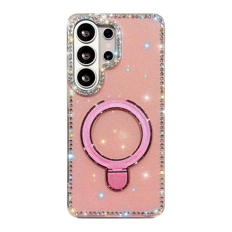

For Samsung Galaxy S26 Ultra 5G Double-Sided IMD Rhinestone Magnetic Holder Shockproof Phone Case(Glitter Pink)