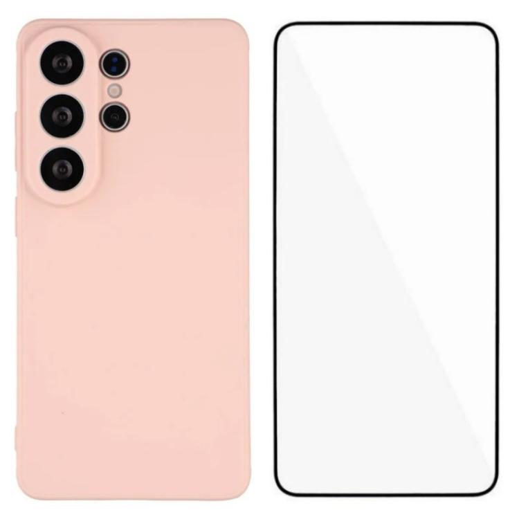 

For Samsung Galaxy S26 Ultra 5G WANLONFENG Square Edge Soft TPU Phone Case with Screen Protector(Pink)