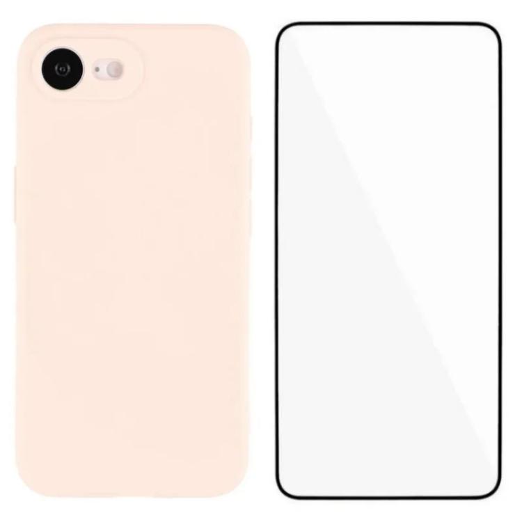 

For iPhone 17e / 16e WANLONFENG Square Edge Soft TPU Phone Case with Screen Protector(Pink)